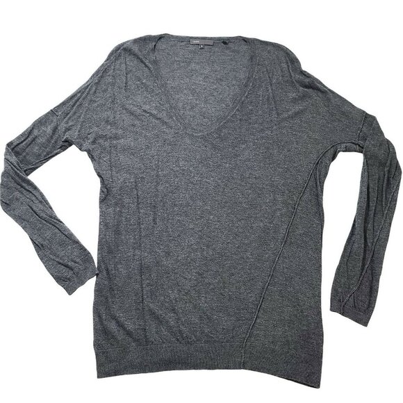Vince Gray V-Neck Long Sleeve Lightweight Sweater Raw Hem Details‎ Wool Blend M - Picture 8 of 12